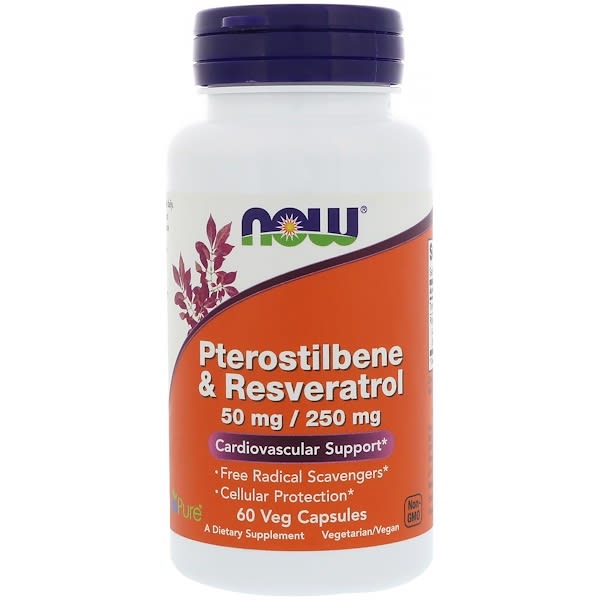 NOW Foods, Pterostilbene & Resveratrol, 50 mg / 250 mg, 60 Veg Capsules (Discontinued Item) 