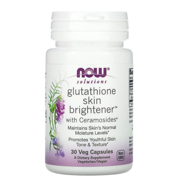 NOW Foods, Solutions, Glutathione Skin Brightener บรรจุแคปซูลผัก 30 แคปซูล