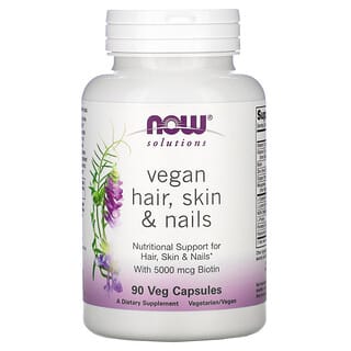 NOW Foods, Solutions, веганская добавка для здоровья волос, кожи и ногтей, 90 вегетарианских капсул