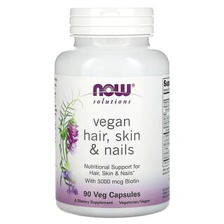 NOW Foods‏, Solutions, טיפול טבעוני לשיער, לעור ולציפורניים, 90 כמוסות צמחיות