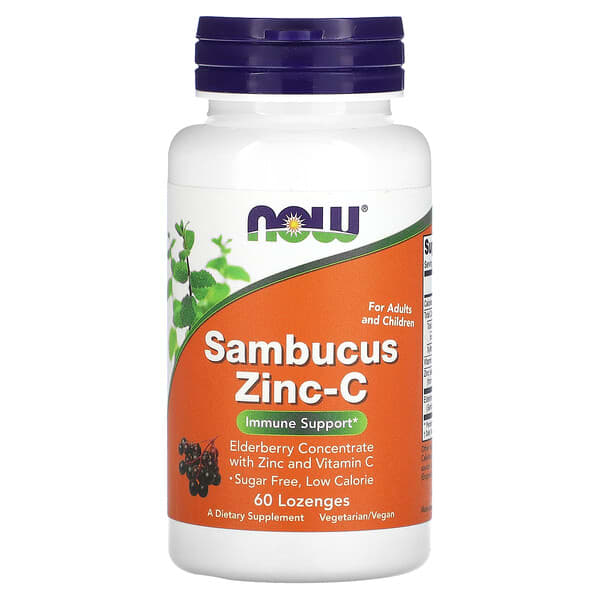 NOW Foods, Sambucus au zinc et vitamine C, 60 pastilles
