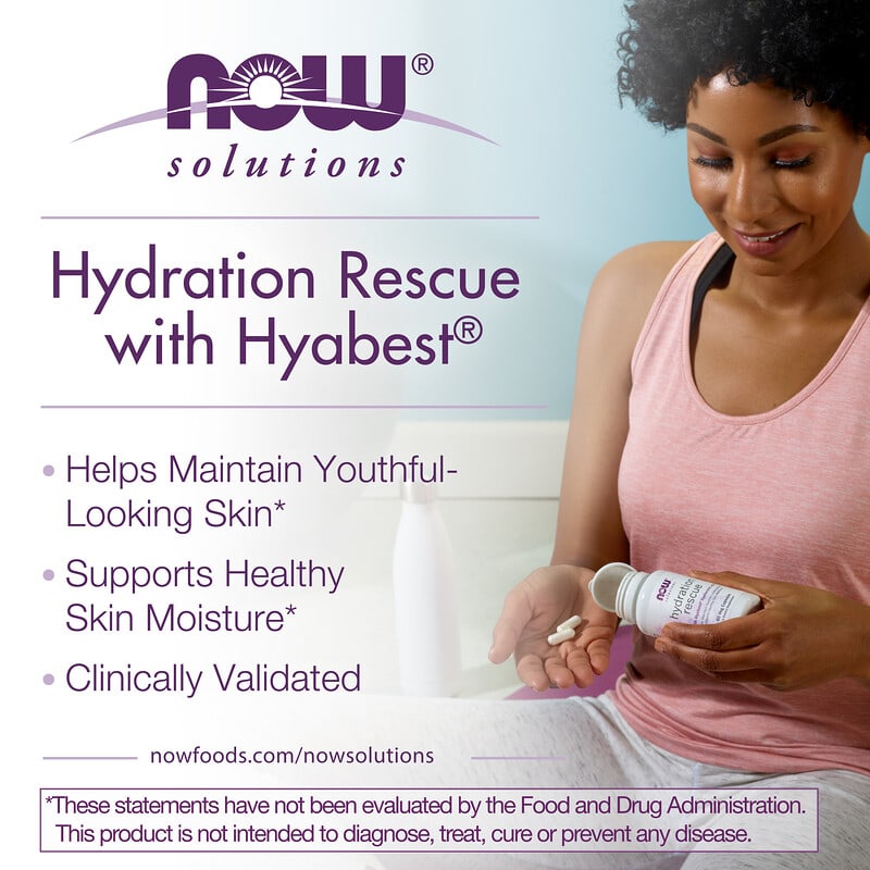 NOW Foods, Solutions, Hydration Rescue with Hyabest Hyaluronic Acid, 60 Veg Capsules