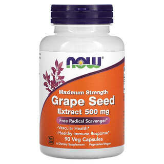 NOW Foods, Extracto de semilla de uva de concentración máxima, 500 mg, 90 cápsulas vegetales