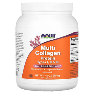 NOW Foods, Proteína de Multicolágeno, Tipos I, II e III, Sem Sabor, 454 g (16 oz)