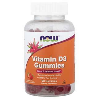 NOW Foods, Permen Jeli Vitamin D3, Stroberi, 25 mcg (1.000 IU), 90 Permen Jeli