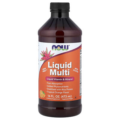 NOW Foods, Liquid Multivitamin with Xylitol, Iron-Free, Tropical Orange Flavor, 16 fl oz (473 ml)