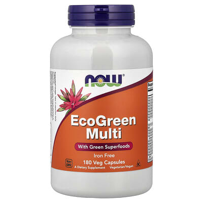 NOW Foods, EcoGreen Multivitamin, Iron Free, 180 Vegetarian Capsules