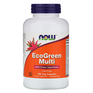 NOW Foods, EcoGreen Multi, Sans fer, 180 capsules végétariennes