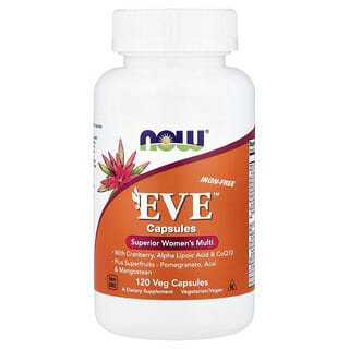 NOW Foods, Cápsulas Eve, Multivitamnas Superior para Mujeres, Sin hierro, 120 cápsulas vegetales