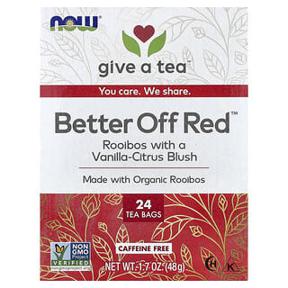 NOW Foods, Better Off Red, Roobios met een vanille-citrus blos, cafeïnevrij, 24 theezakjes, 48 g