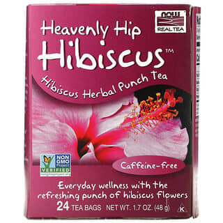 NOW Foods, Real Tea, Heavenly Hip Hibiscus, Caffeine Free, 24 Tea Bags, 1.7 oz (48 g)