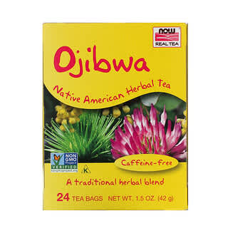 NOW Foods, Real Tea, Ojibwa, Sin Cafeína, 24 Bolsas de Té, 1.5 oz (42 g)
