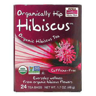 NOW Foods, Real Tea, Organically Hip Hibiscus Tea, чай каркаде, без кофеина, 24 чайных пакетика, 48 г (1,7 жидк. унции) 