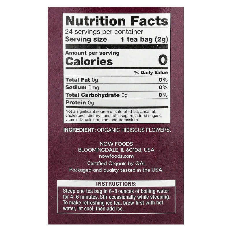 Organic Hibiscus Tea, Caffeine Free, 24 Tea Bags, 1.7 oz (48 g)