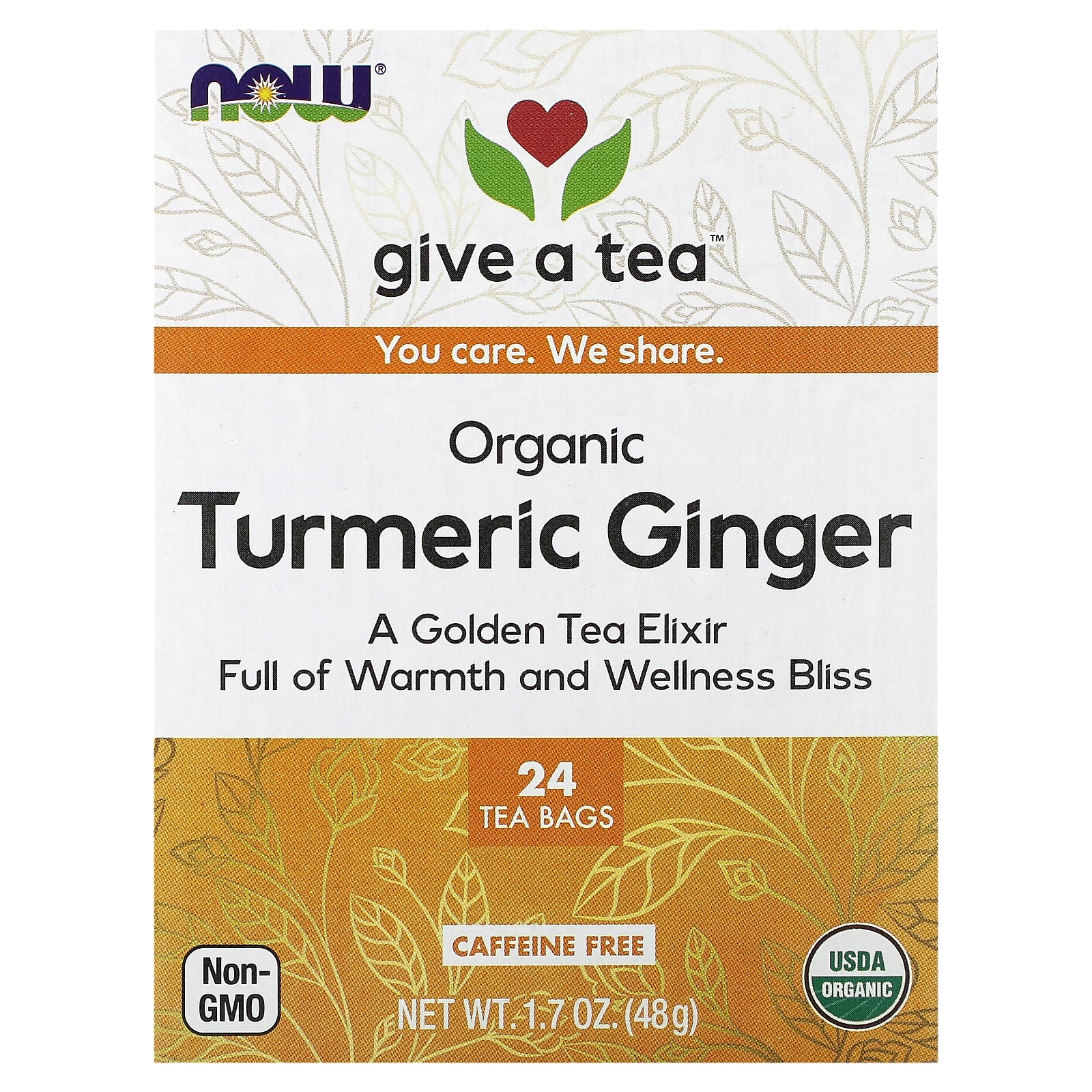 NOW Foods, Organic Turmeric Ginger, Caffeine Free , 24 Tea Bags, 1.7 oz