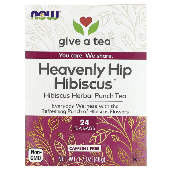 NOW Foods, Heavenly Hip Hibiscus, Herbal Punch Tea, Caffeine Free, 24 Tea Bags, 1.7 oz (48 g)