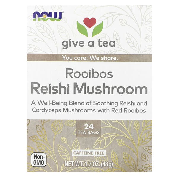 NOW Foods, Rooibos Reishi Mushroom Tea, Caffeine Free, 24 Tea Bags, 1.7 oz (48 g)