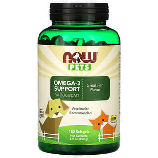 NOW Foods, Pets, Refuerzo de omega-3 para perros y gatos, Gran sabor a pescado, 180 cápsulas blandas, 252 g (8,9 oz)