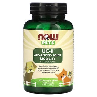 NOW Foods, Pets UC-II Advanced Joint Mobility for Dogs/Cats, 60 Chewable Tablets, 2.12 oz (60 g)