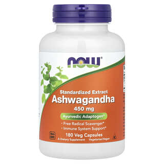 NOW Foods, Extrait standardisé d’ashwagandha, 450 mg, 180 capsules végétariennes