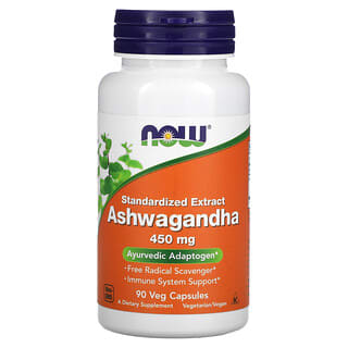 NOW Foods, Ashwagandha, Extrato Padronizado, 450 mg, 90 Cápsulas Vegetais