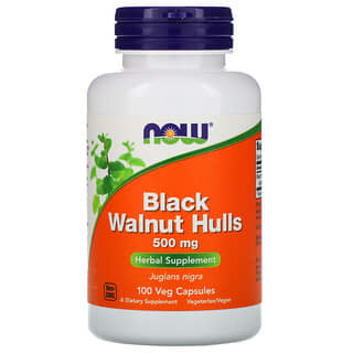NOW Foods, Black Walnut Hulls (Cascas de Noz-preta), 500 mg, 100 Cápsulas