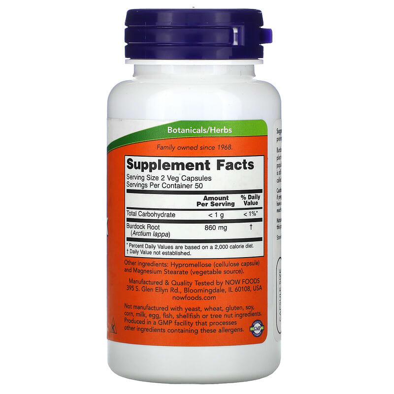 Купить NOW Foods, корень лопуха, 430 мг, 100 вегетарианских капсул