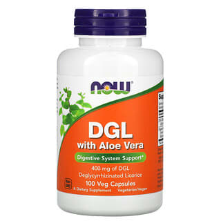NOW Foods, DGL contenant de l'Aloe Vera, 400 mg, 100 Gélules Végétariennes