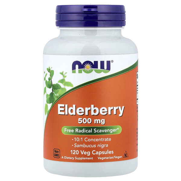 NOW Foods Elderberry, 500 mg, 120 Veg Capsules