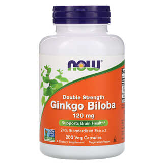 NOW Foods, Ginkgo Biloba, Potência Dupla, 120 mg, 200 Cápsulas Vegetais
