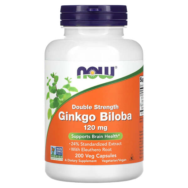 NOW Foods, Ginkgo biloba con doble concentración, 120 mg, 200 cápsulas vegetales