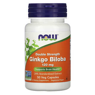 NOW Foods, Ginkgo biloba, Dosagem Dupla, 120 mg, 50 Cápsulas Vegetais