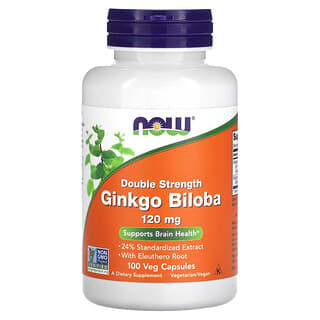 NOW Foods, Ginkgo biloba de doble concentración, 120 mg, 100 cápsulas vegetales