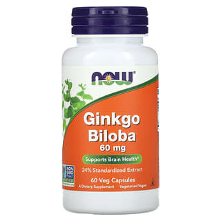 NOW Foods, Ginkgo biloba, 60 mg, 60 cápsulas vegetales
