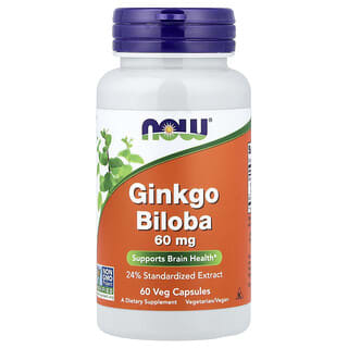 NOW Foods, Ginkgo Biloba, 60 mg, 60 Cápsulas Vegetais