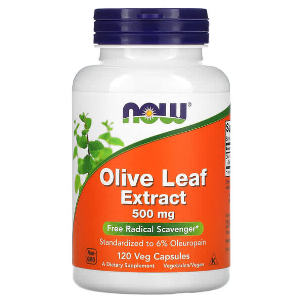 NOW Foods, экстракт из листьев оливкового дерева, 500 мг, 120 вегетарианских капсул