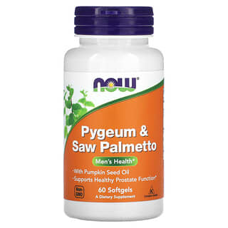 NOW Foods, Pygeum & Saw Palmetto, для мужского здоровья, 60 мягких таблеток