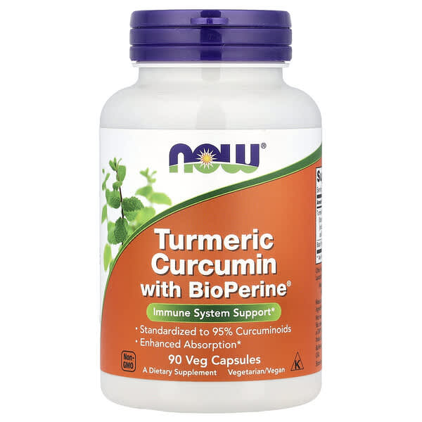 NOW Foods, Turmeric Curcumin with BioPerine®, 90 Veg Capsules — product photo 1