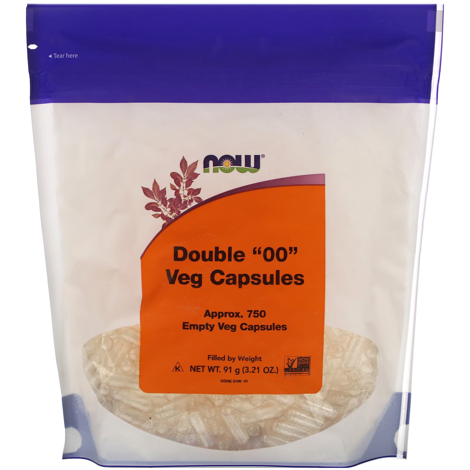 NOW Foods, Double "00" Veg Capsules, Approx. 750 Empty Veg Capsules