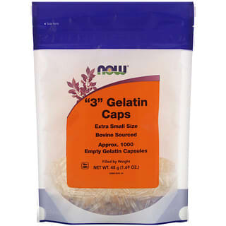 NOW Foods, Cápsulas de gelatina de “3”, tamaño extra pequeño, aprox. 1000 cápsulas de gelatina vacías