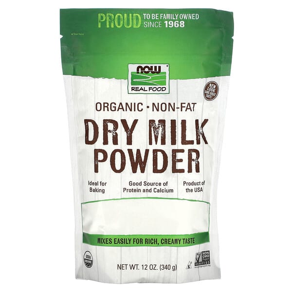 NOW Foods, Real Food, Organic Non-Fat Dry Milk Powder, fettfreies Bio-Trockenmilchpulver, 340 g (12 oz.)