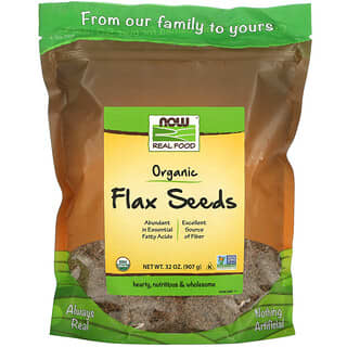 NOW Foods‏, מזון אמיתי, זרעי פשתן אורגניים, 907 גרם (32 אונקיות)