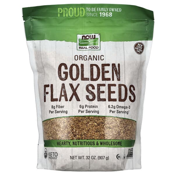 NOW Foods, Real Food, Organic Golden Flax Seeds, 32 oz (907 g) — product photo 1