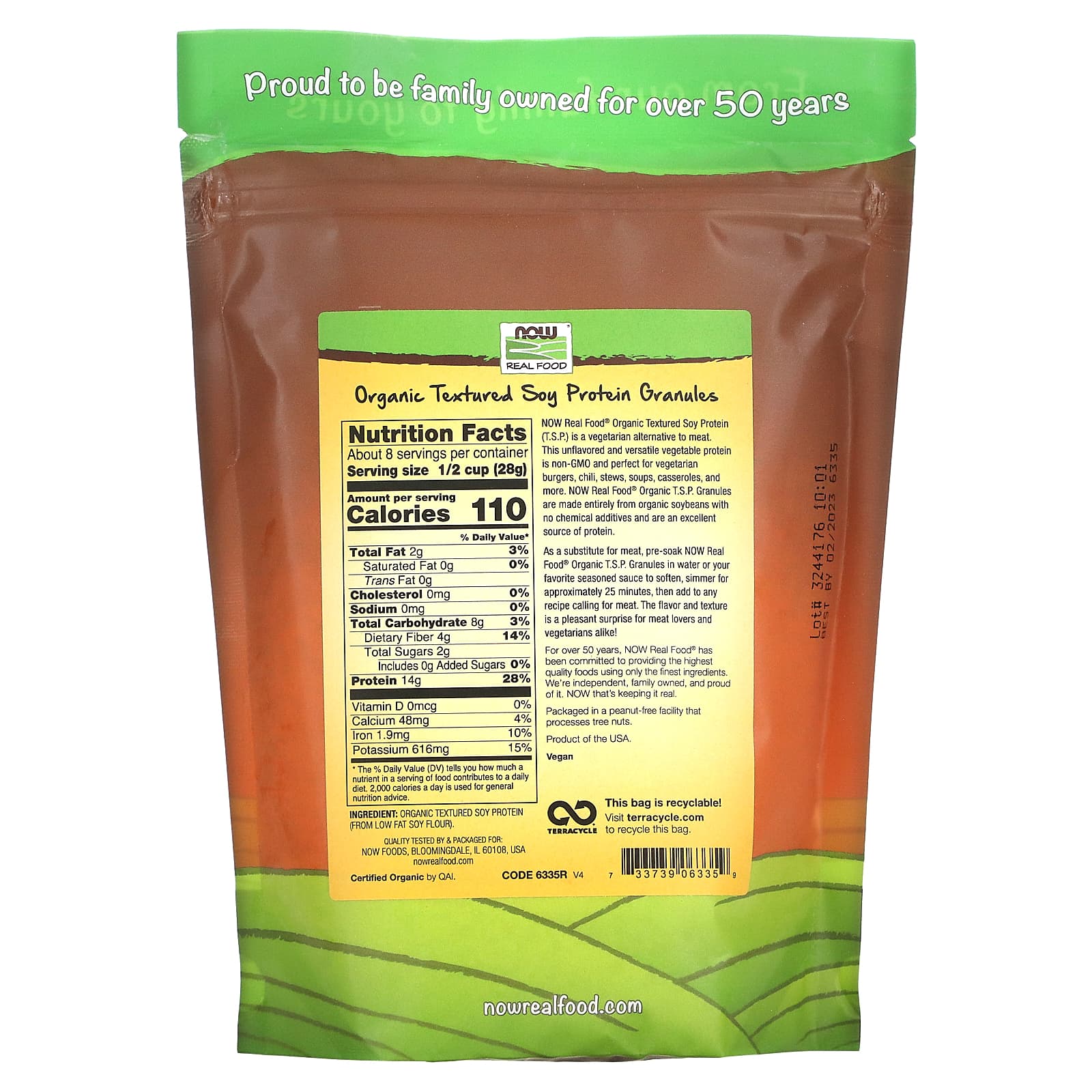 NOW Foods, Organic Textured Soy Protein, Granules, 8 oz (227 g)