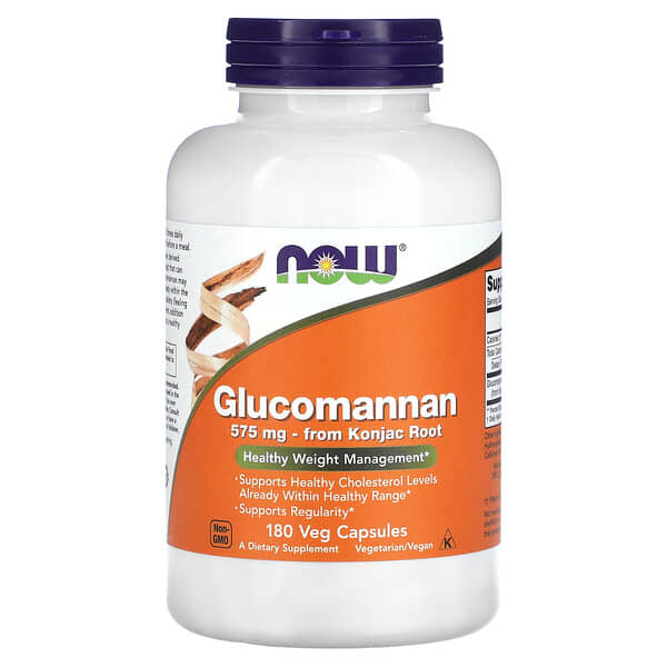 NOW Foods, Glucomannan, 575 mg, 180 Cápsulas Vegetais