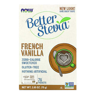 NOW Foods, Melhor estévia, adoçante 0 calorias, baunilha francesa, 75 pacotes, (1 g) cada
