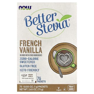 NOW Foods, BetterStevia, Sıfır Kalorili Tatlandırıcı, Fransız Vanilyası, 75 Paket, (1 gr) Her Biri