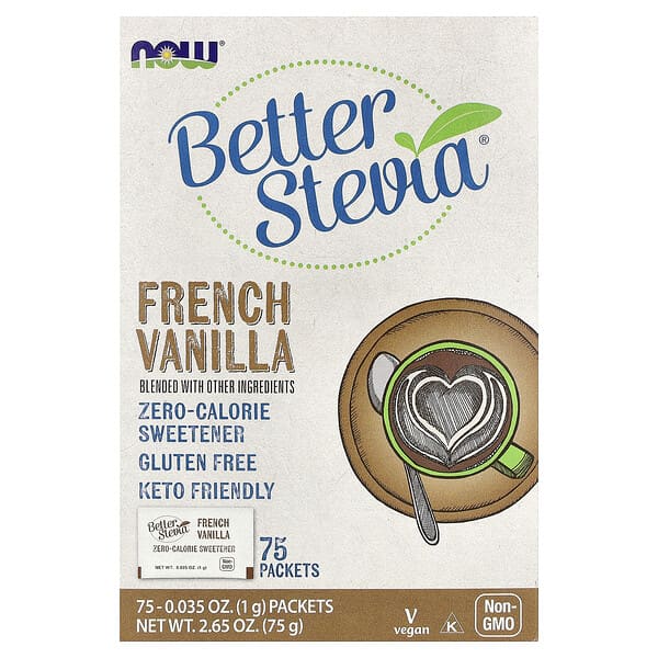NOW Foods, BetterStevia®, 제로 칼로리 감미료, 프렌치 바닐라, 75팩, 각 1g(0.035oz)