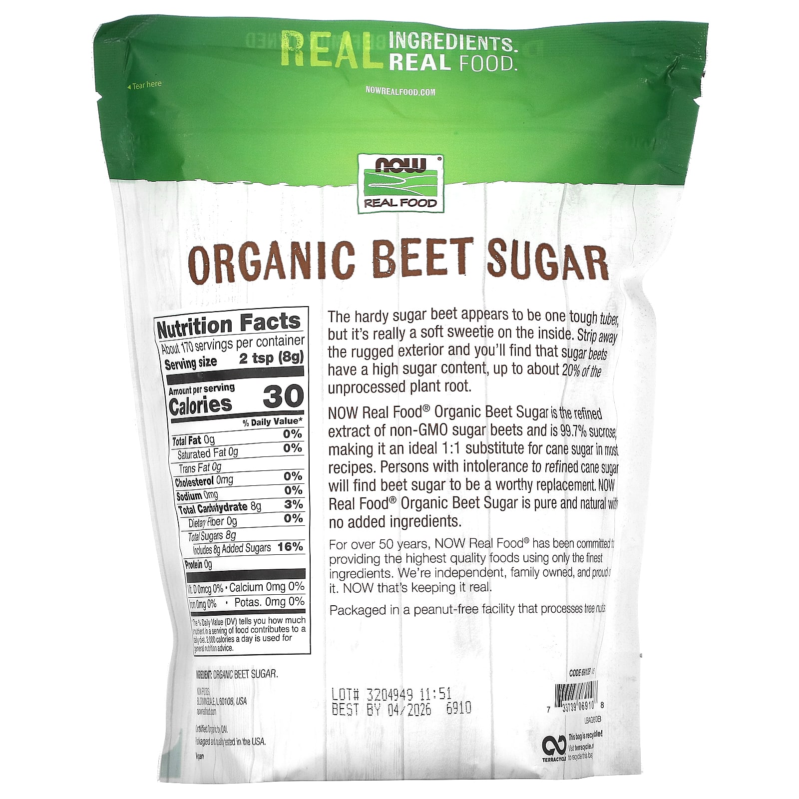 NOW Foods Organic Beet Sugar 3 Lbs 1361 G 