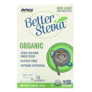 NOW Foods, Organic Better Stevia, Endulzante sin calorías, 75 sobres, 75 g (2,65 oz)